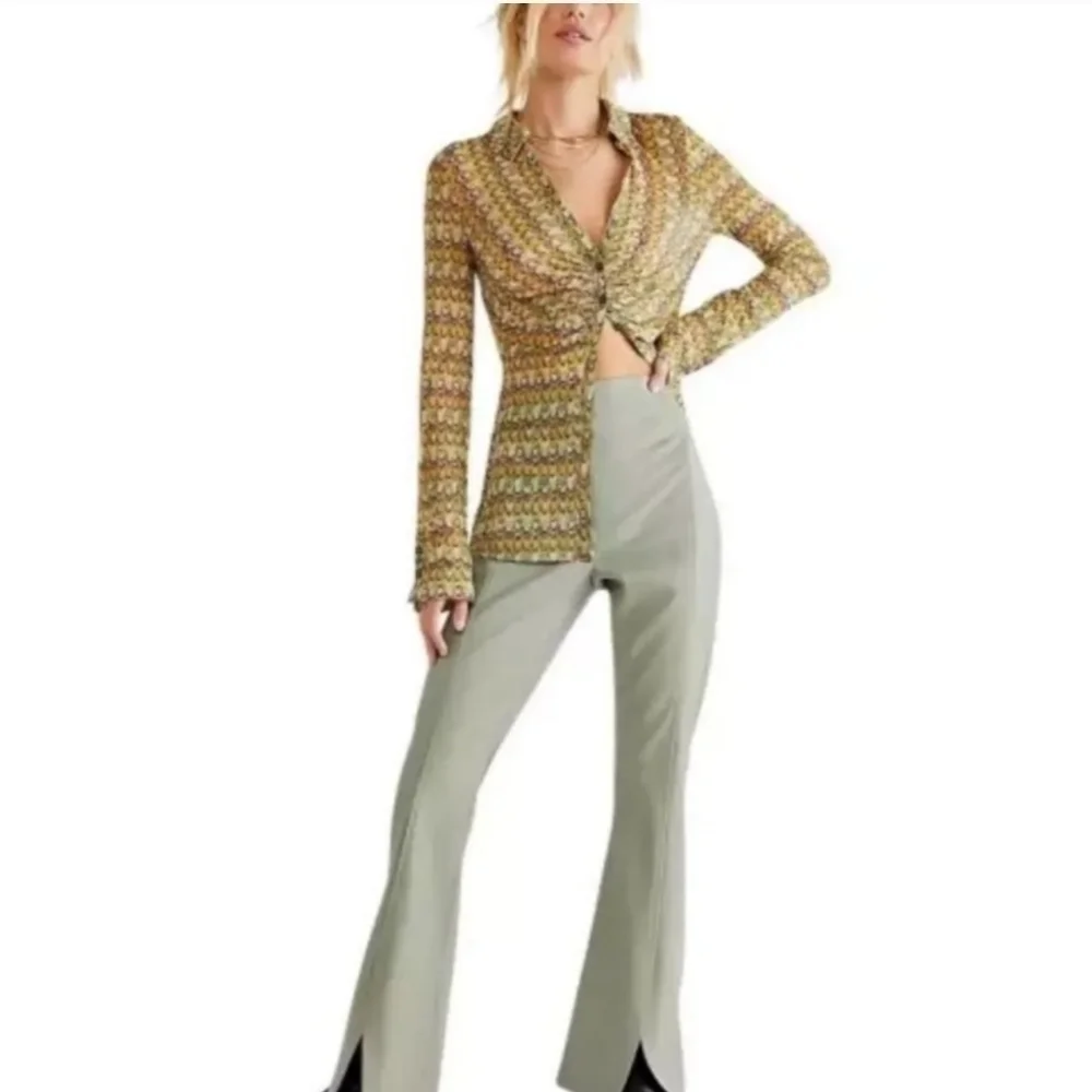 We The Free High Waist Faux Leather Green Flare‎ Pants Size 31 - Picture 8 of 8